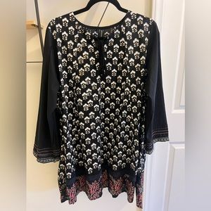 Beechtree black white/block print, long sleeve kurta/tunic. Pakistani, Sz 12.